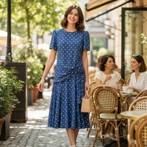 Glenfrey Fashions Blue White Polka Dot‎ Dress Barbiecore Holidays USA Size 16